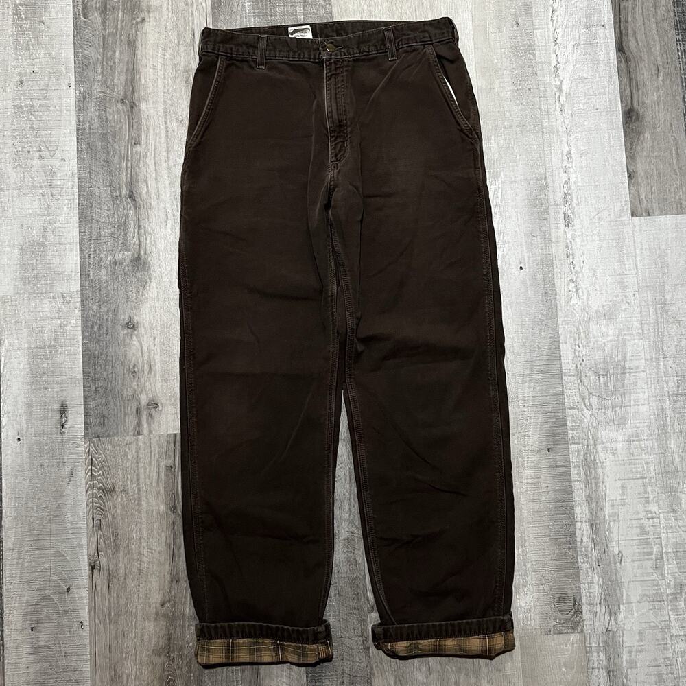Carhartt B176 DKB Flannel Lined Dungaree Pants Mens 36 Dark Brown Workwear